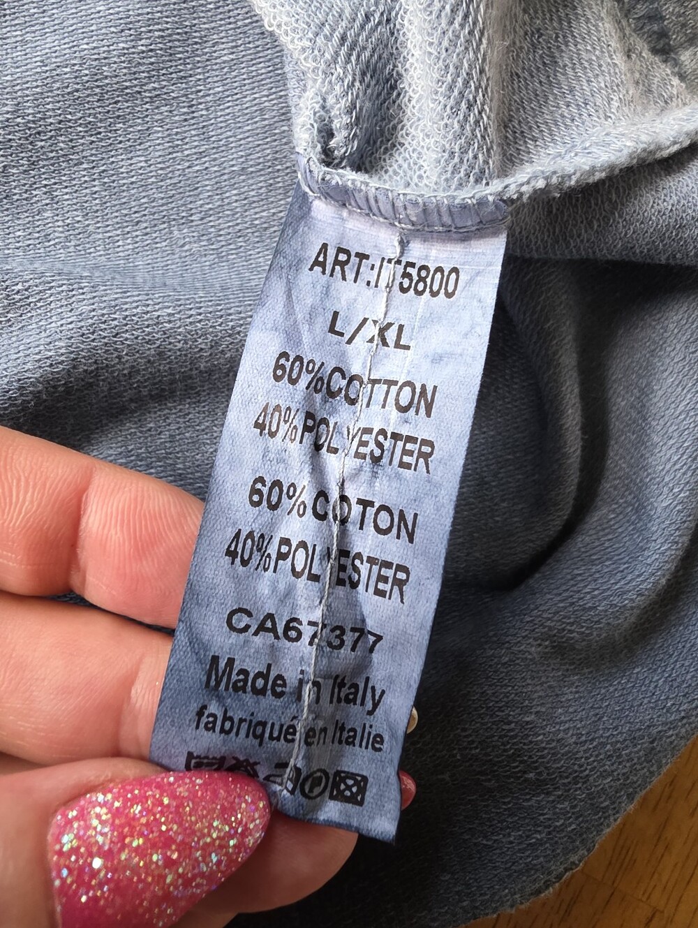 Made In Italy Sequin Pullover Suede Like Fabric Lightweight Hoodie in Dusty Blue - Picture 9 of 12